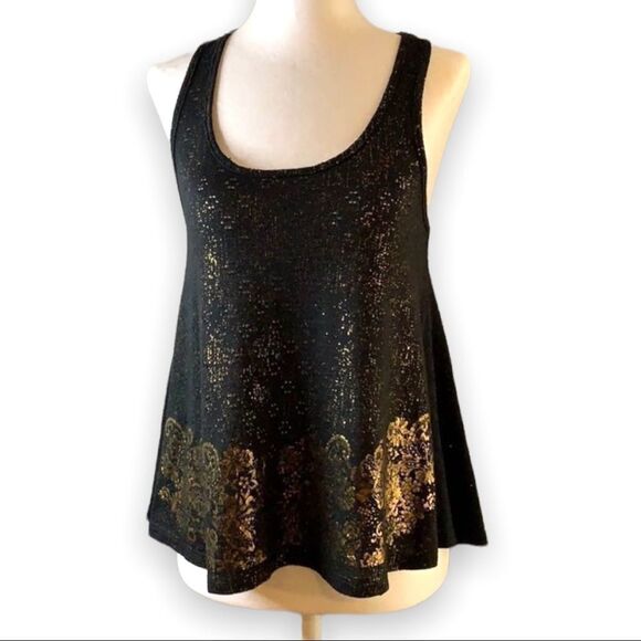 𝅺mudd T-back rocker glam tank top black w/gold embellished floral pattern - Picture 1 of 8